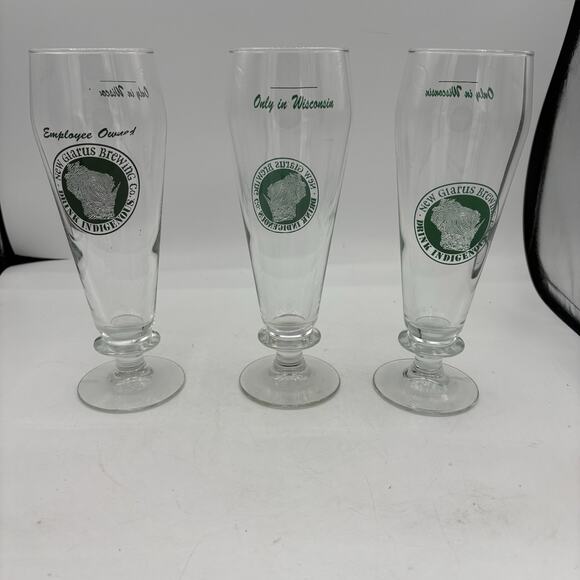 New Glarus Brewing Pilsner‎ Beer Glasses Wisconsin Employee Own Drink Lot of 3 - Picture 1 of 11